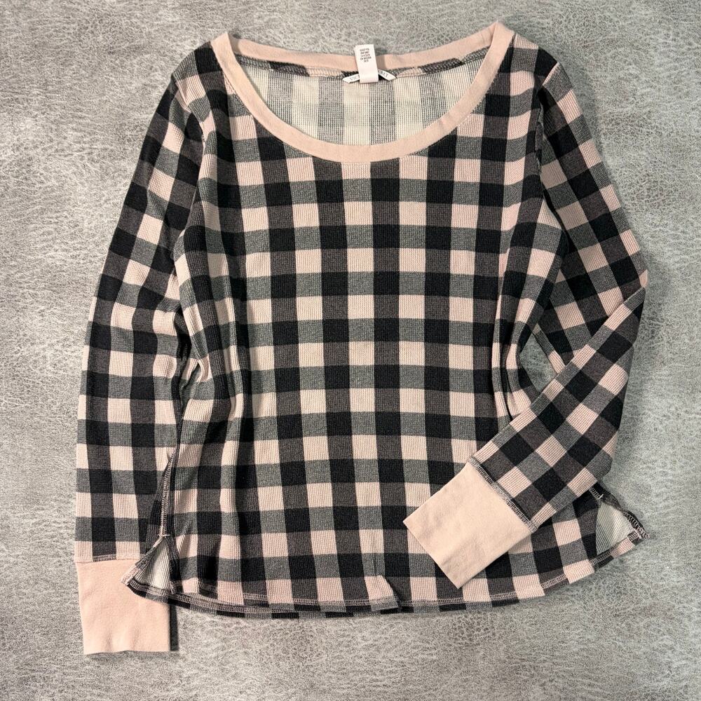 Victorias Secret Waffle Knit Plaid Long Sleeve Top